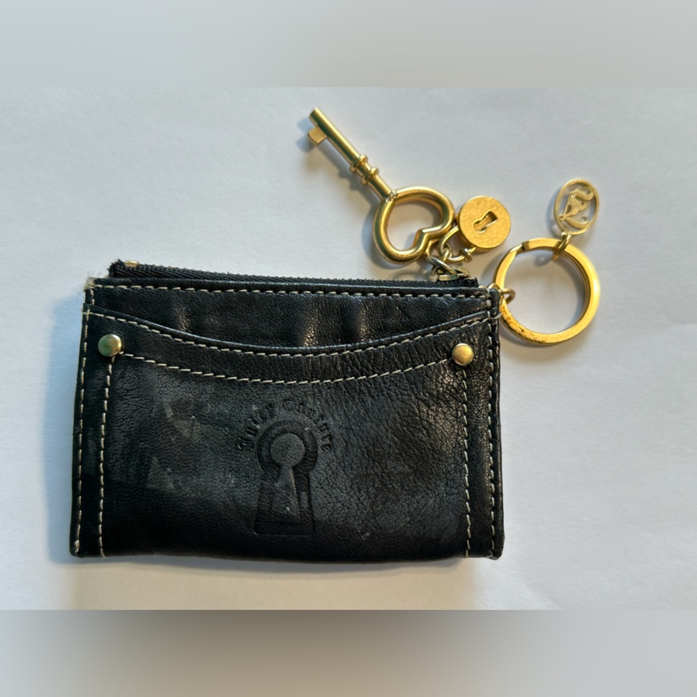 Juicy Couture Vintage Black Leather Keychain Charm Coin Purse Gold Accents - Picture 10 of 13